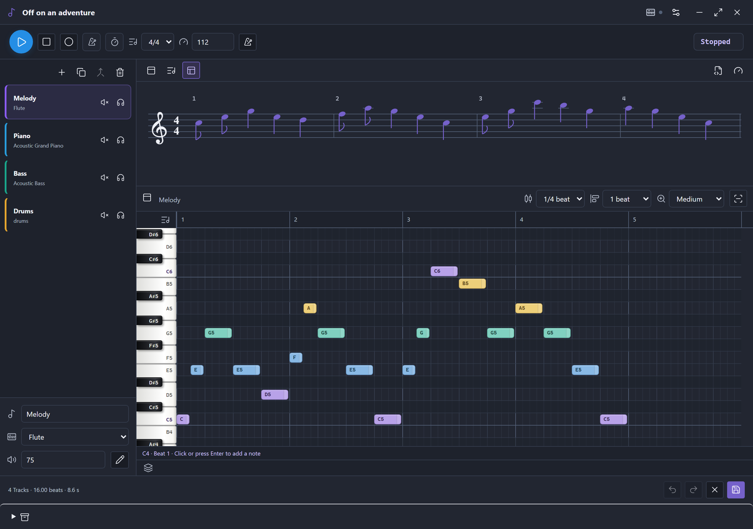 Notation and a grid together — dark mode